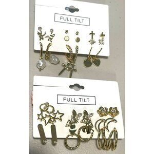 Full Tilt 18 Pairs of Earrings Gold Multi Design Earring Set New